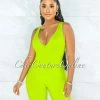 Vendor-unknown Golan Apple Green Ribbed V-Neck Romper JUST IN