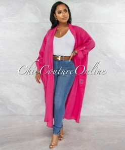 Vendor-unknown Mendoza Hot Pink LINEN Side Pockets Duster