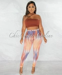 Chic Couture Online Grant Brown Crop Top & Brown Stripes Leggings Set