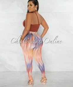 Chic Couture Online Grant Brown Crop Top & Brown Stripes Leggings Set