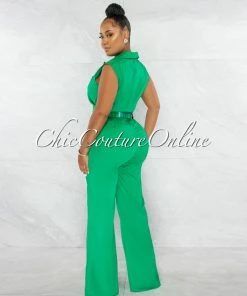Chic Couture Online Jared Green Croc Gold Link Belt Luxe Jumpsuit JUST IN