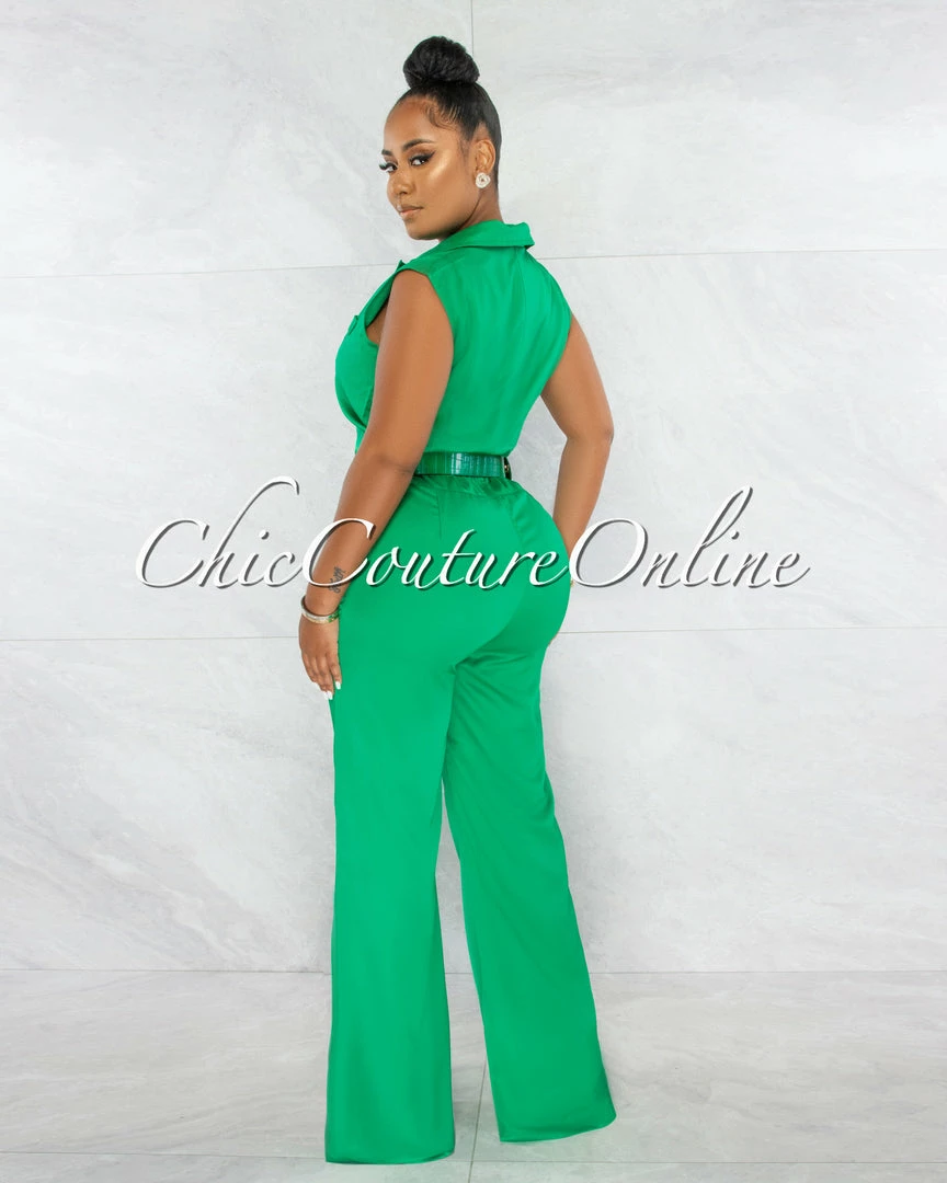 Chic Couture Online Jared Green Croc Gold Link Belt Luxe Jumpsuit JUST IN
