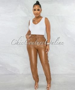 Vendor-unknown JUST IN Pollard Camel Faux Leather Jogger Pants