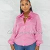 Chic Couture Online JUST IN Florence Pink Collared Silky Blouse