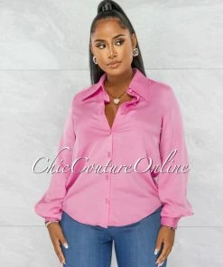 Chic Couture Online JUST IN Florence Pink Collared Silky Blouse