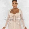 Chic Couture Online Priyah Nude Long Peplum Mesh Top & Shorts Set
