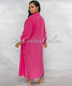 Vendor-unknown Mendoza Hot Pink LINEN Side Pockets Duster