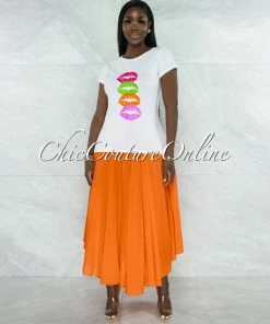 Vendor-unknown JUST IN Dondra Orange Flutter Wide Maxi Skirt
