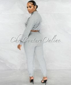 Chic Couture Online Balboa Gray Crop Sweater & Jogger Two Piece Set