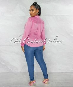 Chic Couture Online JUST IN Florence Pink Collared Silky Blouse