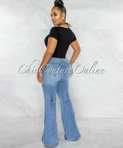 Chic Couture Online Landy Black O-Ring Details Ribbed Top