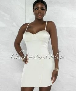 Vendor-unknown Charmie Cream Padded Cups Dress & Duster Silky Set