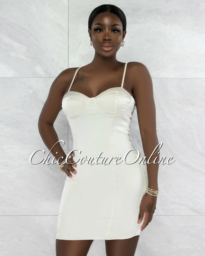 Vendor-unknown Charmie Cream Padded Cups Dress & Duster Silky Set