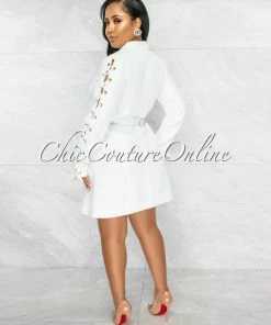Vendor-unknown Rusalka Off-White Double Trench Gold Buttons Belt Dress