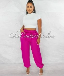 Chic Couture Online JUST IN Rosalba Magenta Cargo Jogger Pants