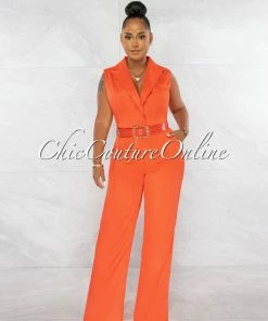 Chic Couture Online Jared Orange Croc Gold Link Belt Luxe Jumpsuit JUST IN