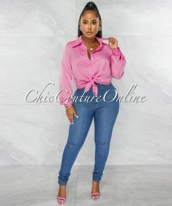 Chic Couture Online JUST IN Florence Pink Collared Silky Blouse