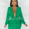Chic Couture Online JUST IN Umaya Kelly Green Draped Bodysuit & Ruched Skirt Set