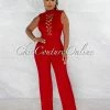 Chic Couture Online Brandy Red Gold Link Lace-Up Jumpsuit JUST IN