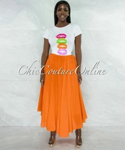 Vendor-unknown JUST IN Dondra Orange Flutter Wide Maxi Skirt