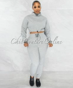 Chic Couture Online Balboa Gray Crop Sweater & Jogger Two Piece Set