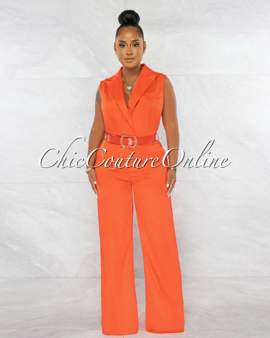 Chic Couture Online Jared Orange Croc Gold Link Belt Luxe Jumpsuit JUST IN