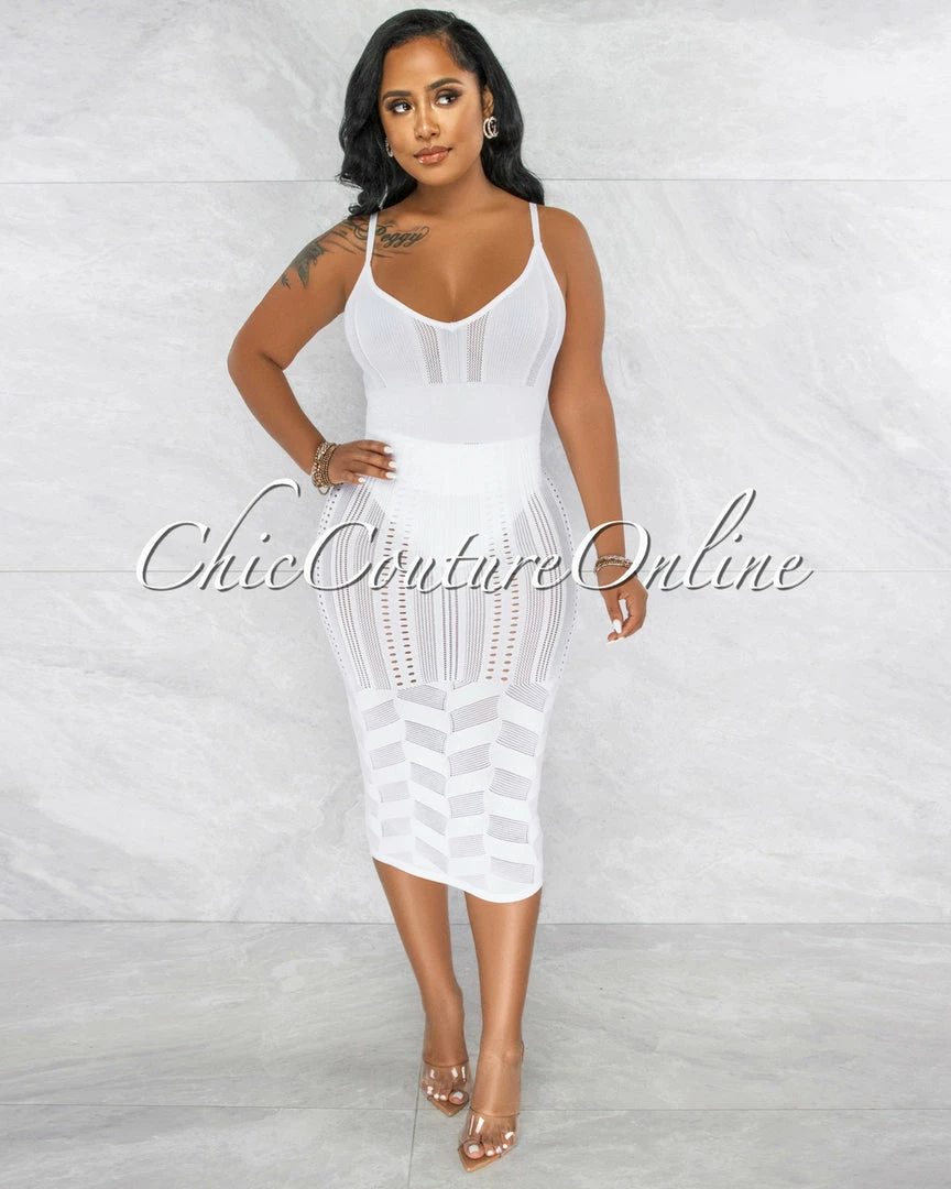 Vendor-unknown JUST IN Berta Off-White Perforated Tank Midi Dress