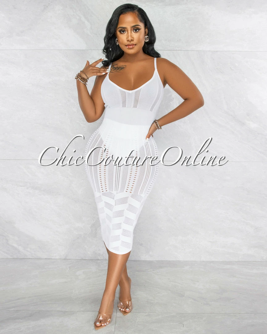 Vendor-unknown JUST IN Berta Off-White Perforated Tank Midi Dress