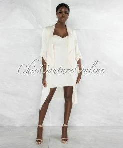 Vendor-unknown Charmie Cream Padded Cups Dress & Duster Silky Set