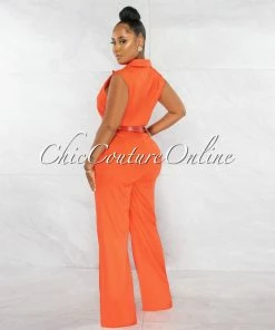 Chic Couture Online Jared Orange Croc Gold Link Belt Luxe Jumpsuit JUST IN