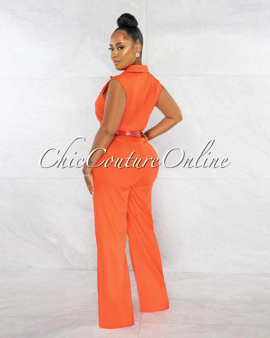 Chic Couture Online Jared Orange Croc Gold Link Belt Luxe Jumpsuit JUST IN