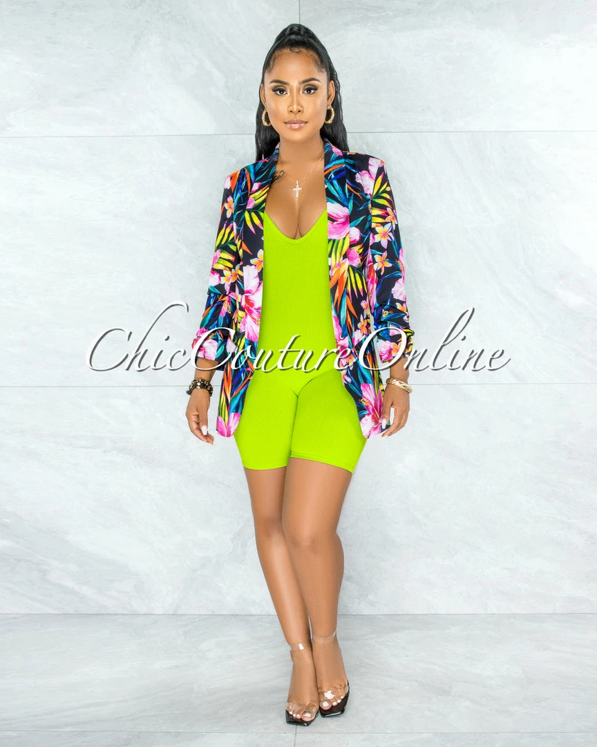 Vendor-unknown Golan Apple Green Ribbed V-Neck Romper JUST IN