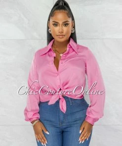 Chic Couture Online JUST IN Florence Pink Collared Silky Blouse