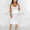 Vendor-unknown JUST IN Berta Off-White Perforated Tank Midi Dress