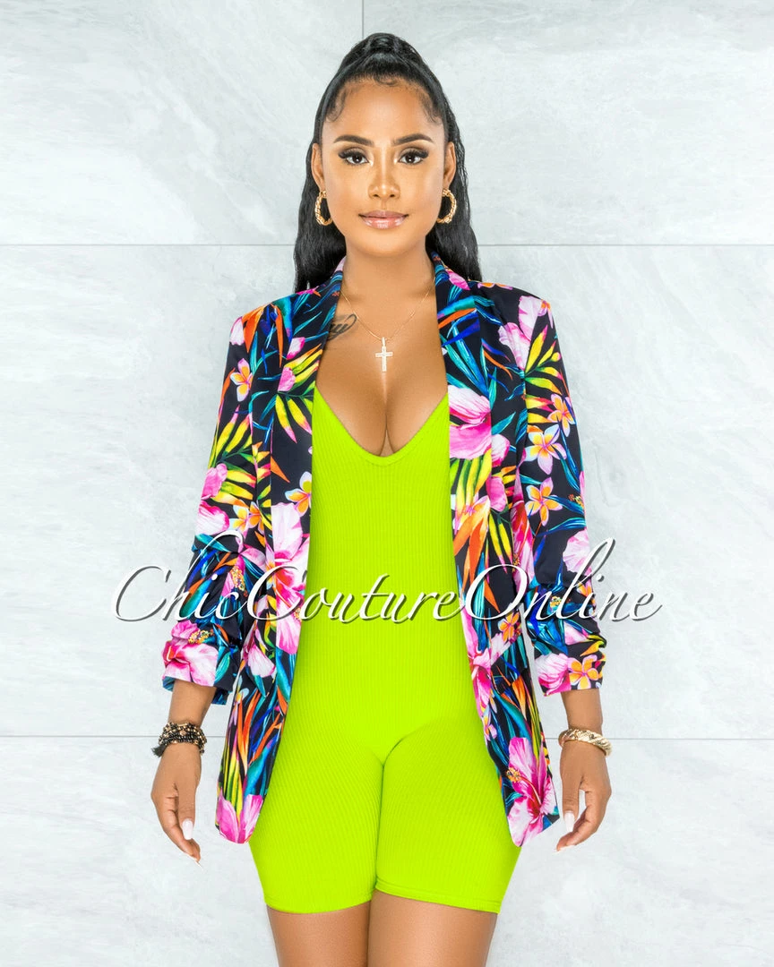 Vendor-unknown Golan Apple Green Ribbed V-Neck Romper JUST IN