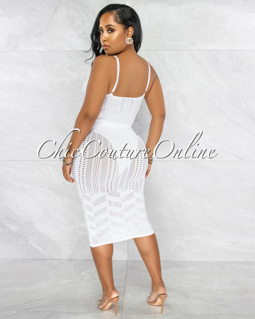 Vendor-unknown JUST IN Berta Off-White Perforated Tank Midi Dress