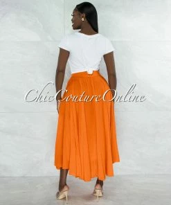 Vendor-unknown JUST IN Dondra Orange Flutter Wide Maxi Skirt