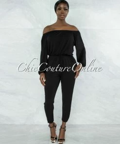 Vendor-unknown Gibeah Black Off-The Shoulder Utility Jumpsuit JUST IN