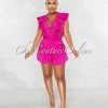 Chic Couture Online Hayley Fuchsia Crochet Lace Ruffle Flutter Romper JUST IN