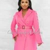 Vendor-unknown Rusalka Hot Pink Double Trench Gold Buttons Belt Dress JUST IN