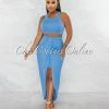 Chic Couture Online JUST IN Klein Periwinkle Crop Racer Top & Draped Slit Maxi Skirt Set