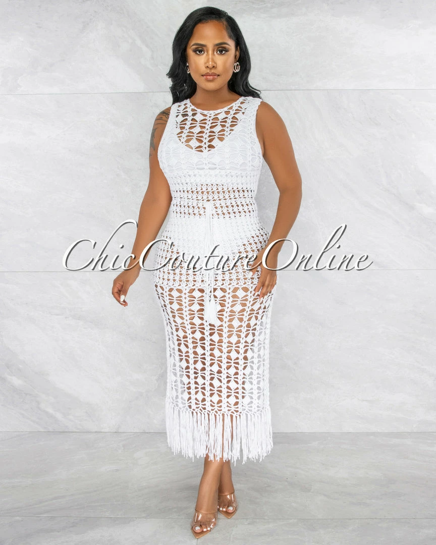 Vendor-unknown Millan Off-White Crochet Cover-Up Midi Dress JUST IN