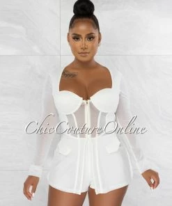 Chic Couture Online Priyah Off-White Long Peplum Mesh Top & Shorts Set JUST IN