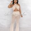 Vendor-unknown Kaimi Nude Mesh Pearl Top & Pants Set