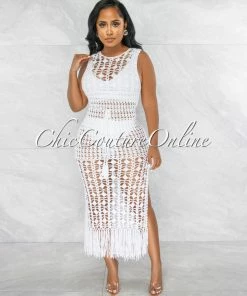 Vendor-unknown Millan Off-White Crochet Cover-Up Midi Dress JUST IN