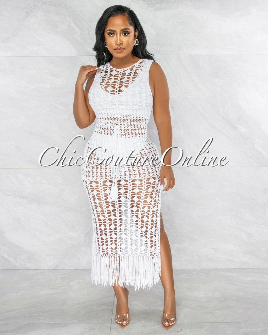 Vendor-unknown Millan Off-White Crochet Cover-Up Midi Dress JUST IN