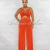 Chic Couture Online JUST IN Arabella Orange Knot Crop Top & Wide Pants Shimmer Set