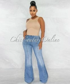 Chic Couture Online JUST IN Josay Nude Trim Details Ribbed Top