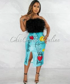 Chic Couture Online Lara Black Feather Crop Top