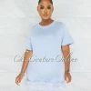 Chic Couture Online JUST IN Torina Baby Blue Feathers Hem Shirt Dress